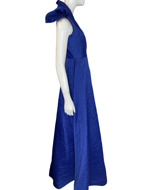 Vestido De Fiesta Ml Monique Lhuillier Maxi One-shoulder Azul - Talla 2