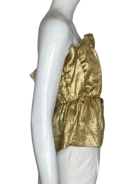 Blusa Tcec Strapless Metalizado Dorado - Talla S