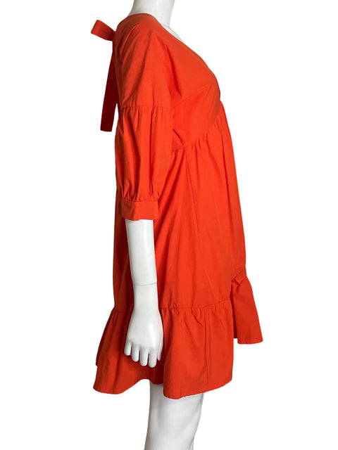 Vestido Touché Abullonado de Algodón Mini Naranja - Talla S