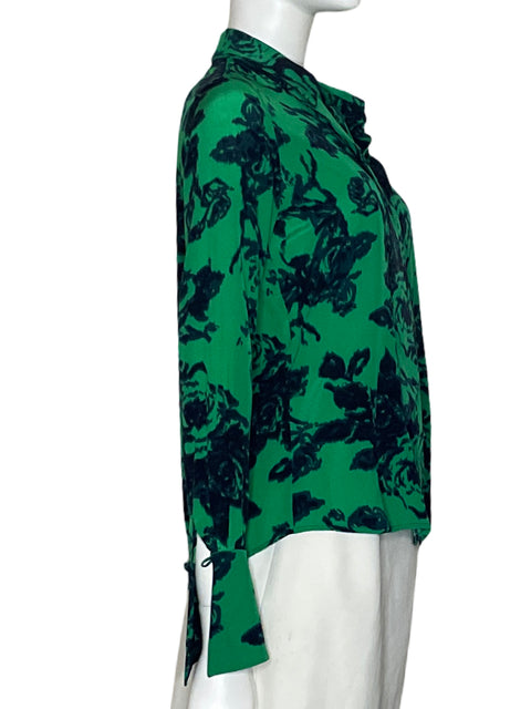 Camisa Raquel Orozco Print Floral de Seda Verde - Talla XS