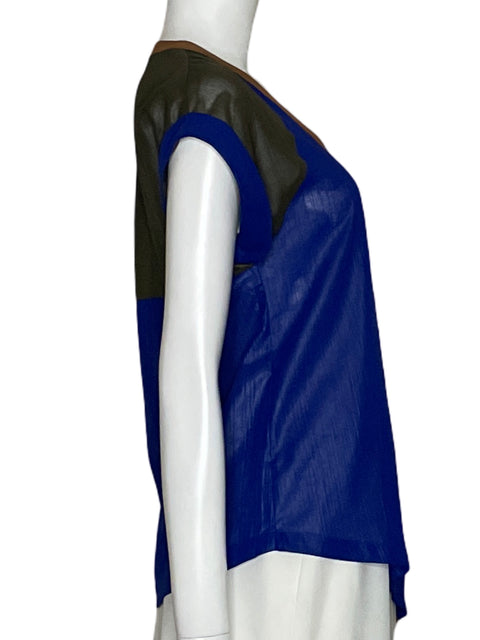 Blusa Sisley Bloques De Color Asimétrico Azul - Talla XS
