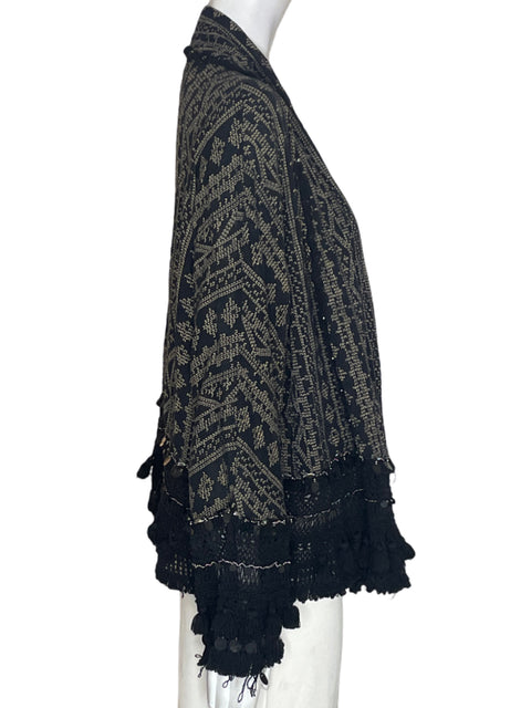 Cardigan Zara Estampado Flecos Negro - Talla M