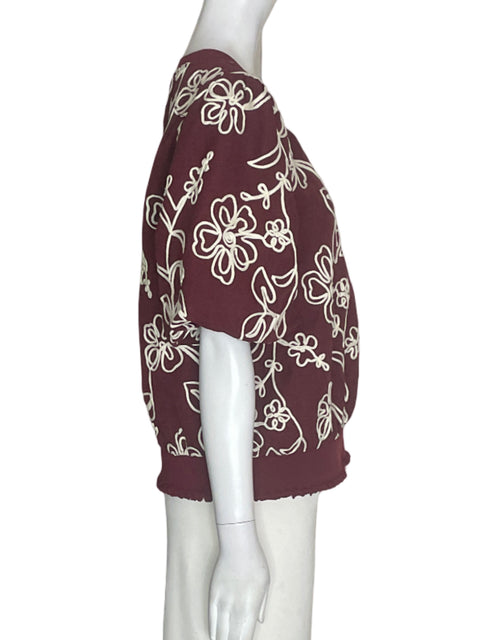Blusa Voy Bordado Abullonado Rojo - Talla L