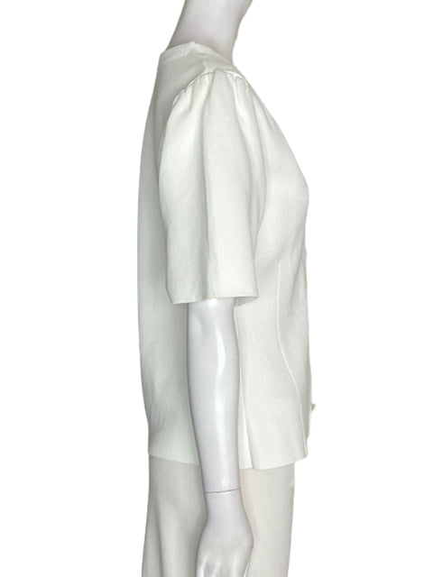 Blusa Zara de Viscosa Botones Cuello v Blanco - Talla L
