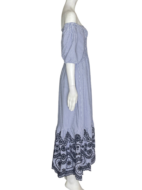 Vestido Tesoro Tps de Algodón Rayas Bordado Azul - Talla S