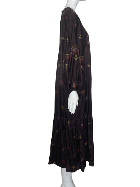 Vestido Zara Maxi Abullonado Marrón - Talla XS