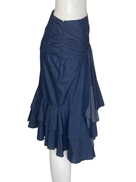 Falda Itala de Algodón Ruchas Ajustado Azul - Talla S