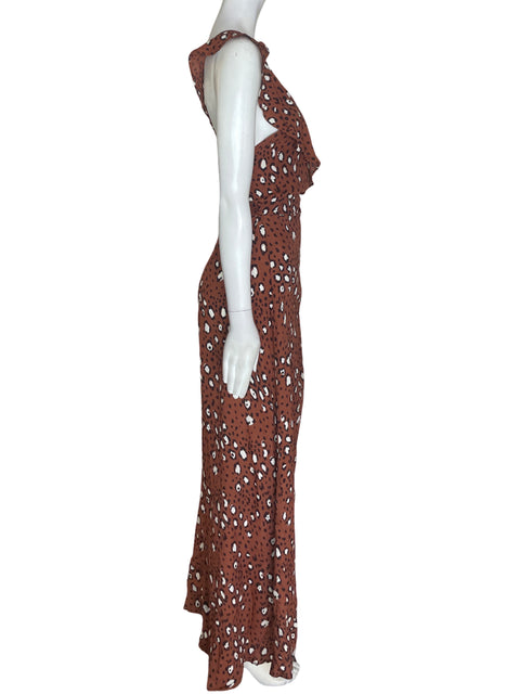 Vestido Naf Naf Estampado Ruchas Marrón - Talla S