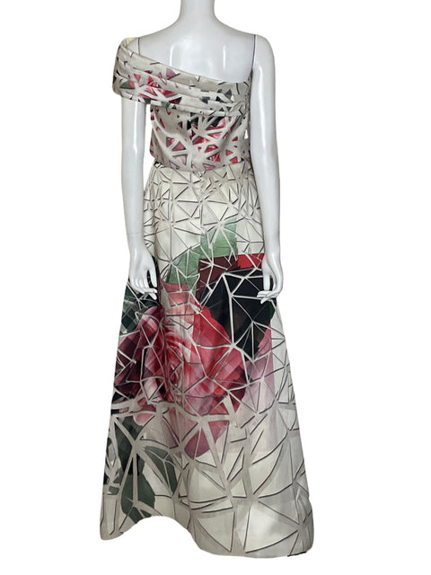 Vestido De Fiesta Michelle Nassar One Shoulder Estampado Rojo - Talla S