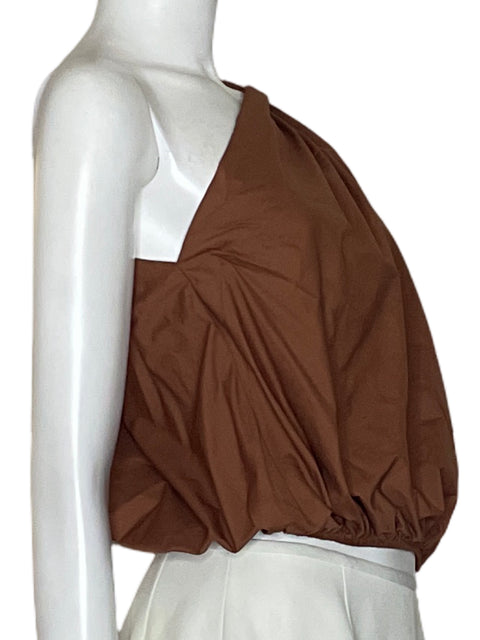 Top Garçonne One Shoulder de Algodón Marrón - Talla M