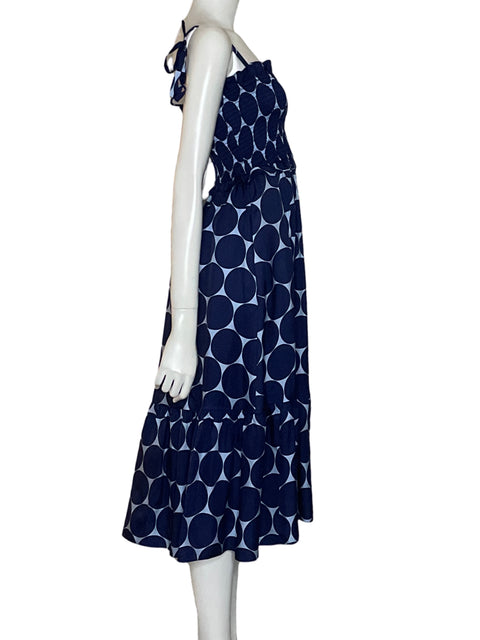 Vestido Kate Spade Joy Dot Silk Twill Smocked de Seda Azul - Talla S