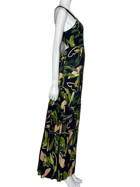 Vestido Touché Estampado de Algodón Maxi Negro - Talla S
