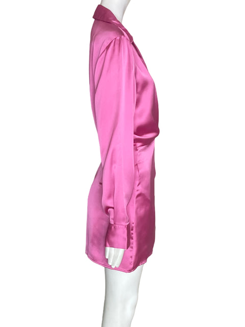 Vestido Zara Manga larga Satinado Rosado - Talla XS
