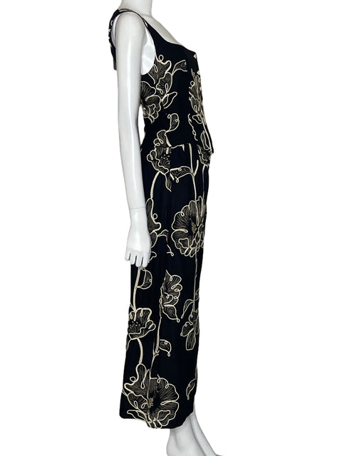 Mono Zara Bordado Floral de Viscosa Negro - Talla M