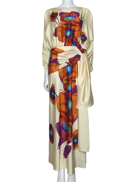 Vestido Purificación García Floral Maxi Beige - Talla M