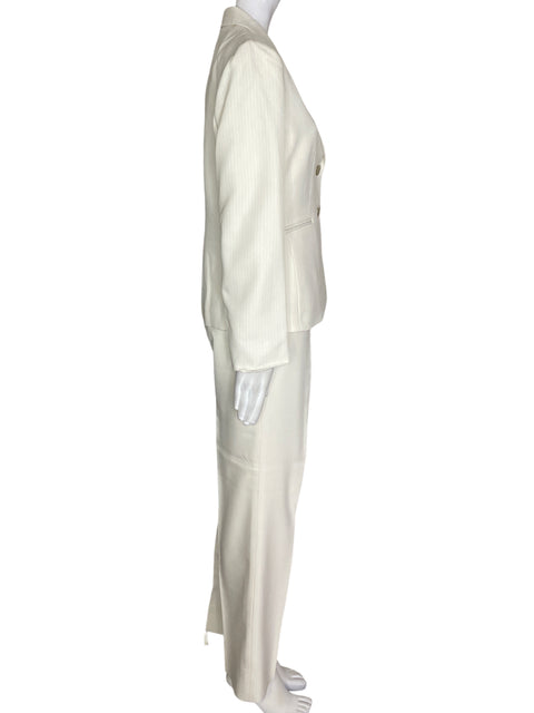 Conjunto Tahari Pantalón/blazer Botones Blanco - Talla 6