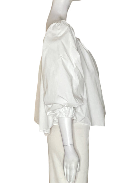 Blusa Anthropologie Abullonado Elastico Blanco - Talla 14