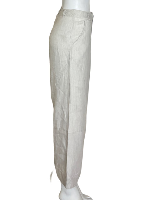 Pantalón Touché de Lino Recto Bolsillo Beige - Talla XS