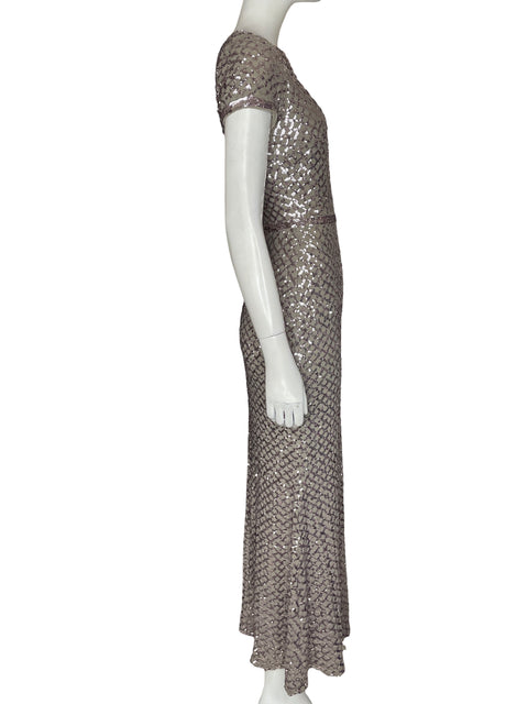 Vestido De Fiesta Aqua Belted Maxi Lentejuelas Gris - Talla 4