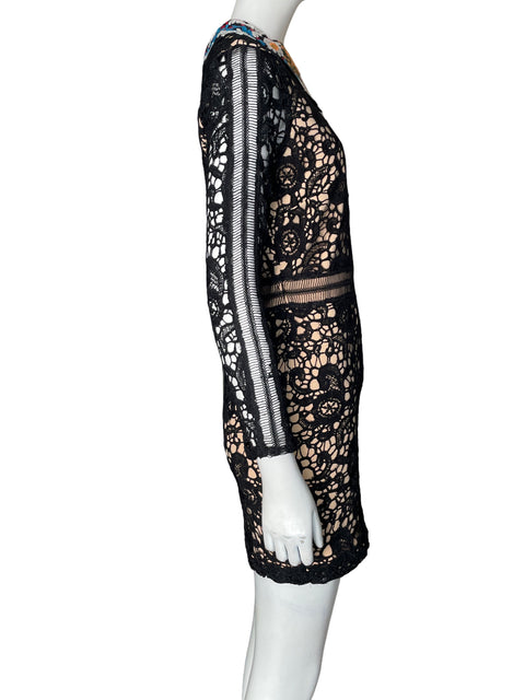 Vestido Embellished Troquelado Midi Negro - Talla S