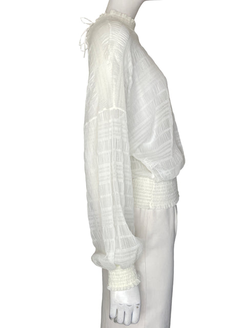 Blusa Mango Malla Plisado Blanco - Talla S