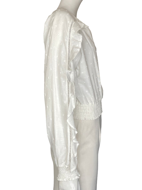 Blusa Sybilla de Algodón Cuello v Vuelos Blanco - Talla S