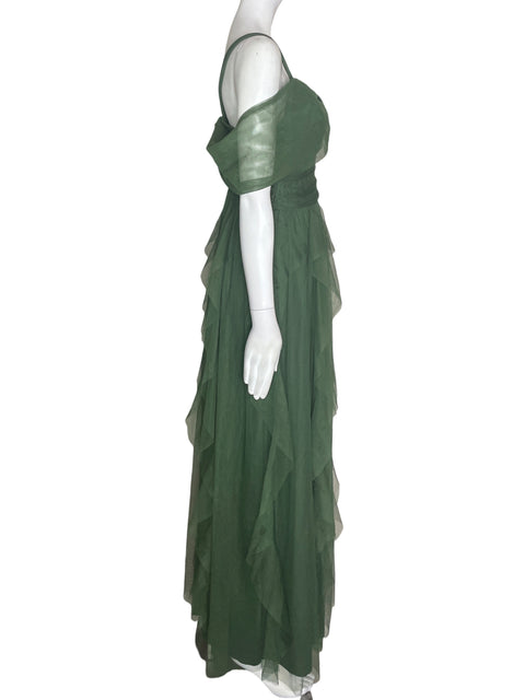 Vestido De Fiesta Tesoro Tps Ruchas Tiras Verde - Talla S