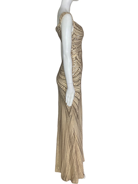Vestido De Fiesta Via Vai Lentejuelas Ajustado Dorado - Talla S