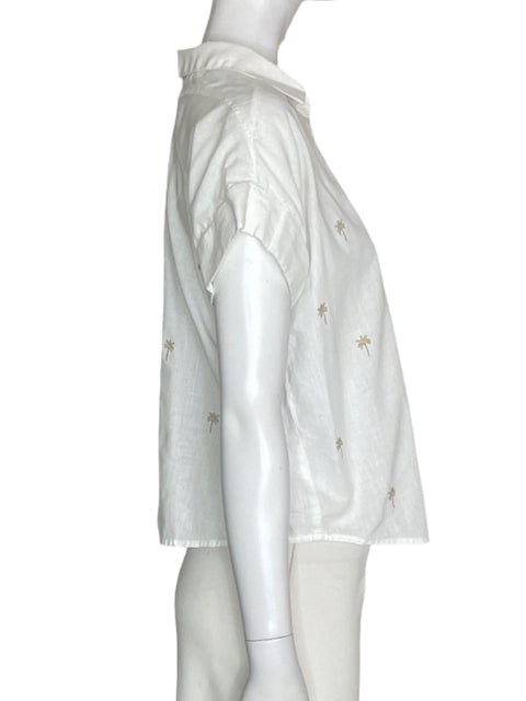 Camisa Esprit de Algodón Estampado Palma Blanco - Talla L