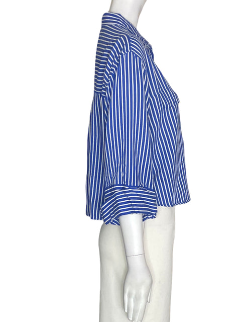 Camisa Zara de Viscosa Rayas Manga corta Azul - Talla M