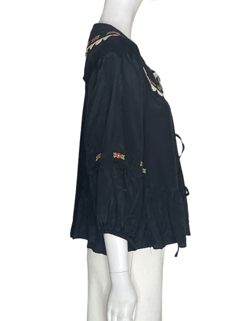 Blusa Free People Bordado Abullonado Negro - Talla S