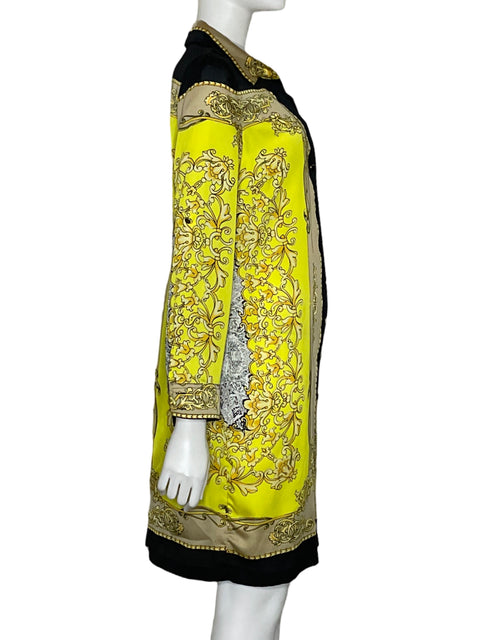 Vestido Caché Camisero Vintage Con Estampado Barroco Amarillo - Talla 8