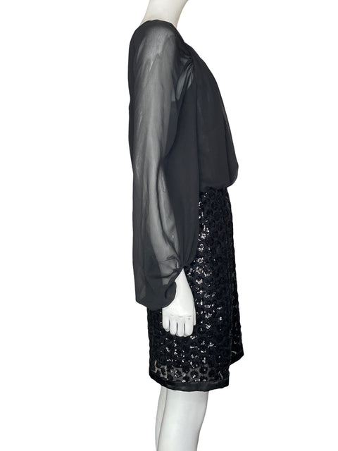 Vestido De Fiesta Shelli Segal Asimétrico Lentejuelas Negro - Talla 6