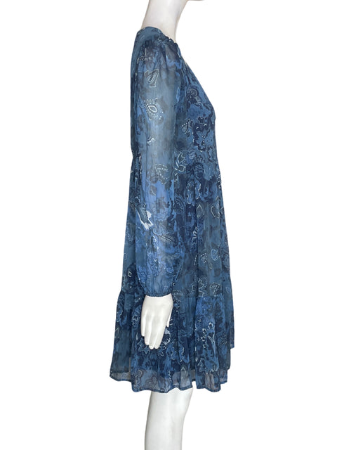 Vestido Desigual Cuello v Midi Azul - Talla S
