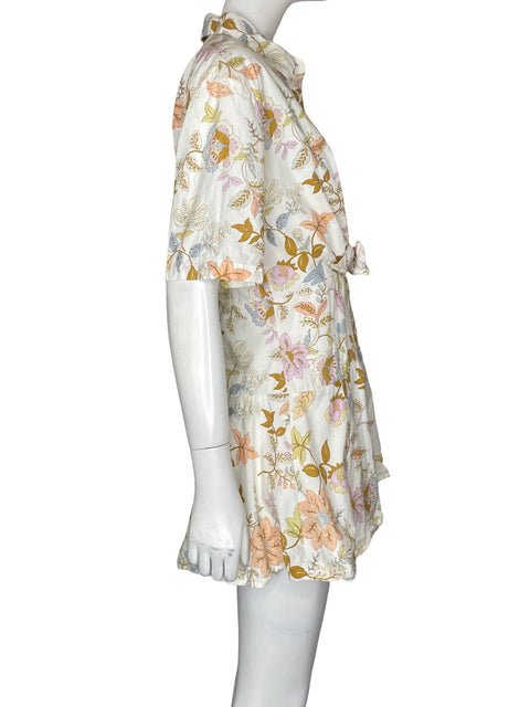 Vestido Mango de Algodón Midi Estampado Beige - Talla S
