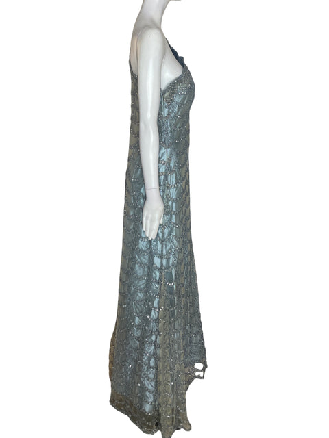 Vestido De Fiesta Tesoro Tps Oneshoulders Pedreria Azul - Talla 14