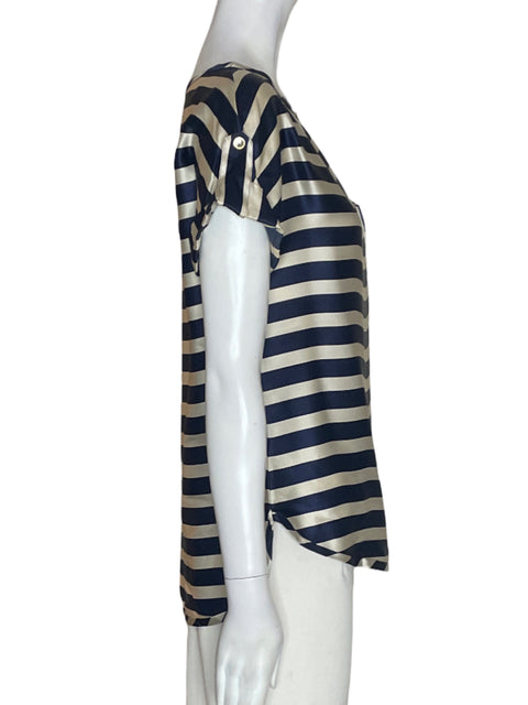 Blusa Carolina Herrera de Seda Rayas Manga corta Azul - Talla 2