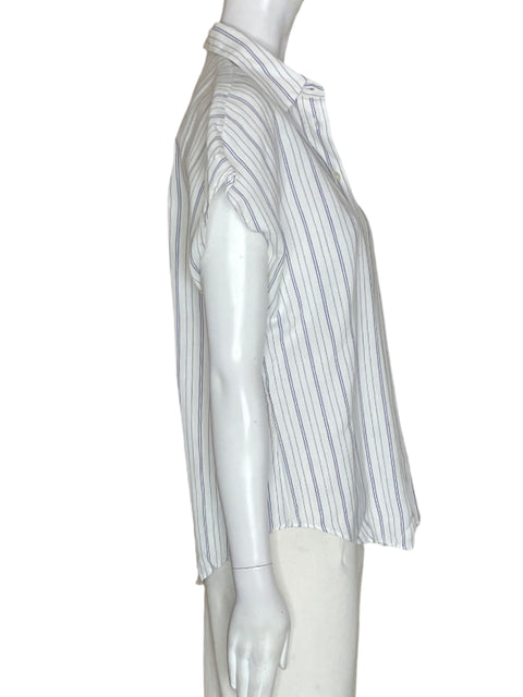 Blusa Massimo Dutti de Lino Manga corta Rayas Azul - Talla 6