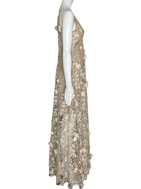 Vestido Dress The Population Maxi Tiras Beige - Talla M