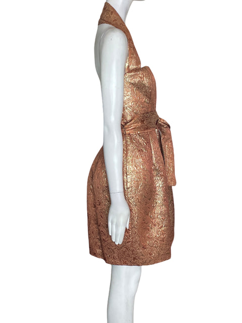 Vestido Mng de Algodón Halter Satinado Dorado - Talla S
