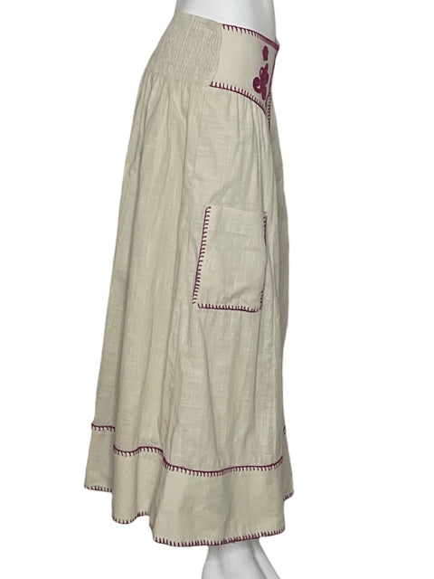 Falda By Together de Algodón Maxi Bordado Beige - Talla L