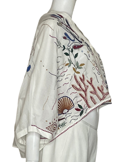 Blusa Zara de Algodón Bordado Blanco - Talla L
