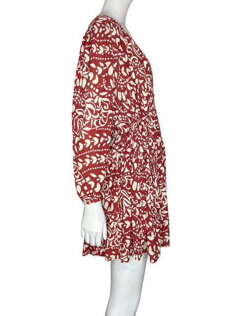 Vestido Ba&sh Cuello v Estampado Rojo - Talla XS