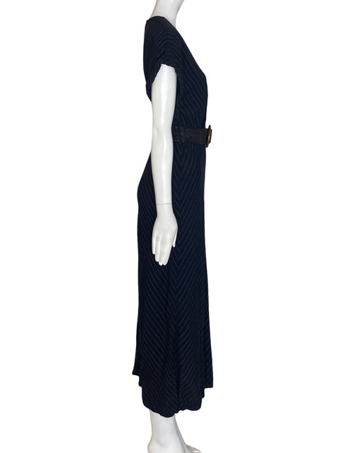 Vestido Mng de Viscosa Cuello v Fajon Azul - Talla S