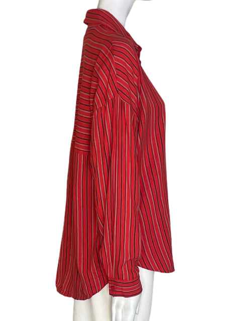Camisa Vici de Algodón Rayas Botones Rojo - Talla XS