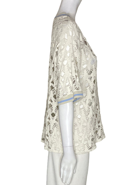 Blusa Zeta Otto de Algodón Troquelado Cuello redondo Blanco - Talla L
