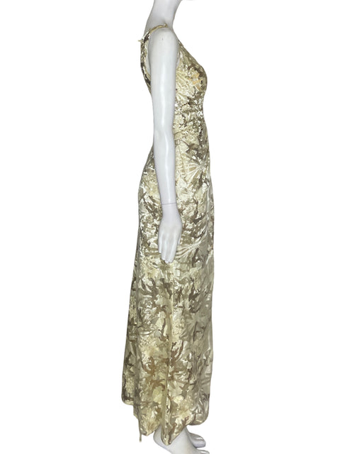 Vestido De Fiesta Mac Duggal Oneshoulder Brillo Dorado - Talla 4