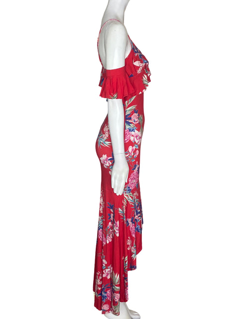 Vestido Studio F Estampado Ruchas Rojo - Talla 6