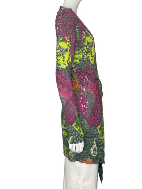 Cardigan Desigual de Algodón Cuello v Estampado Verde - Talla XL