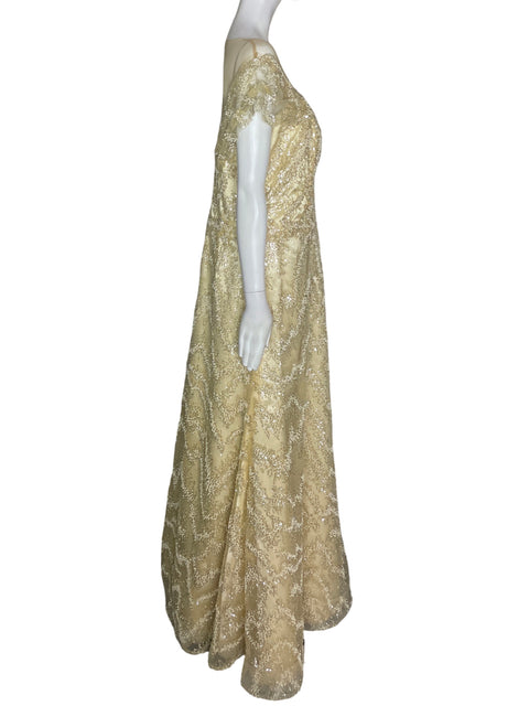Vestido De Fiesta Valar Transparente Lentejuelas Dorado - Talla L